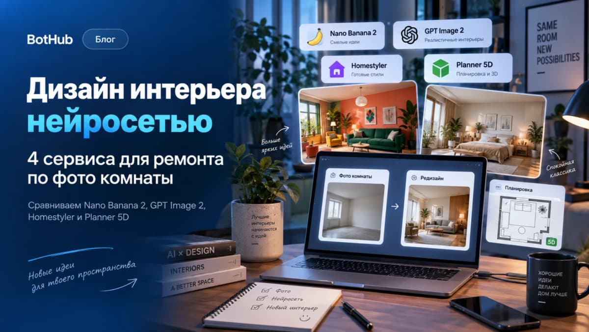 Нейросеть для дизайна интерьера: тест 4 сервисов на одном фото комнаты