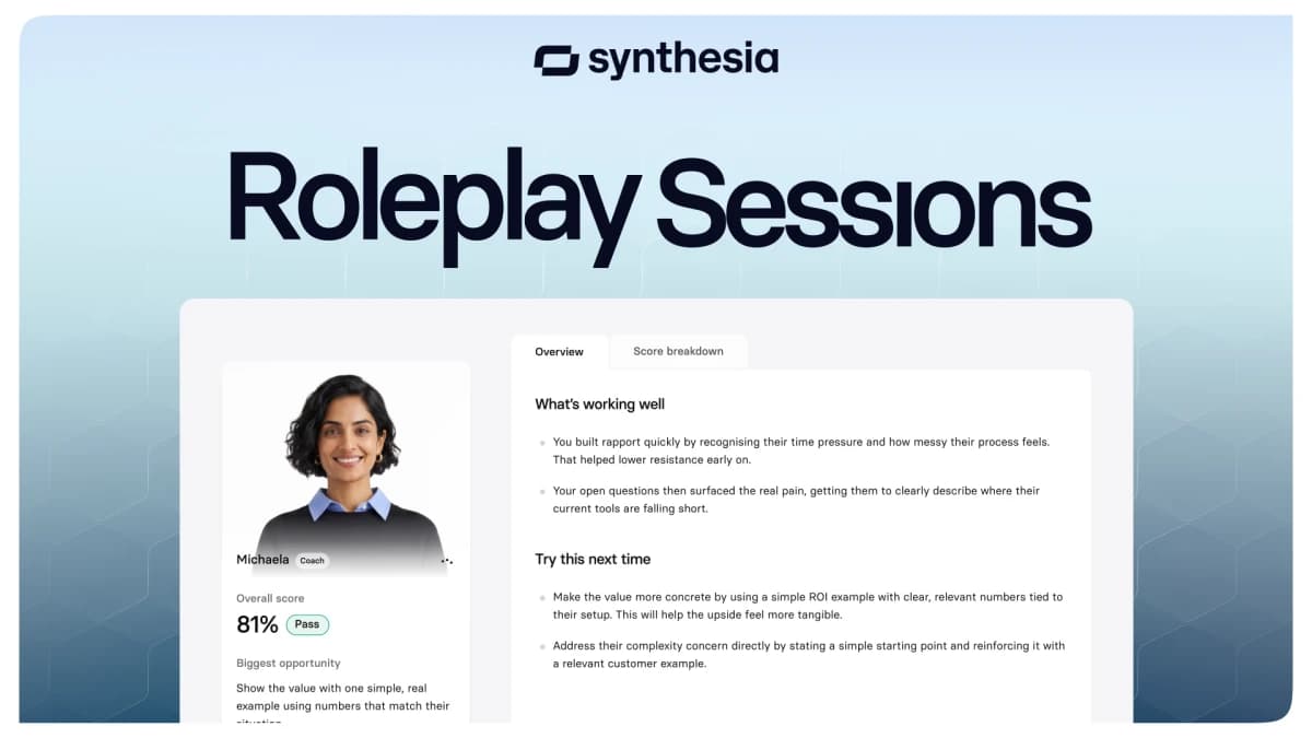 Synthesia запустила ИИ-коучинг с аватарами: сотрудник спорит с ботом, а босс видит оценки