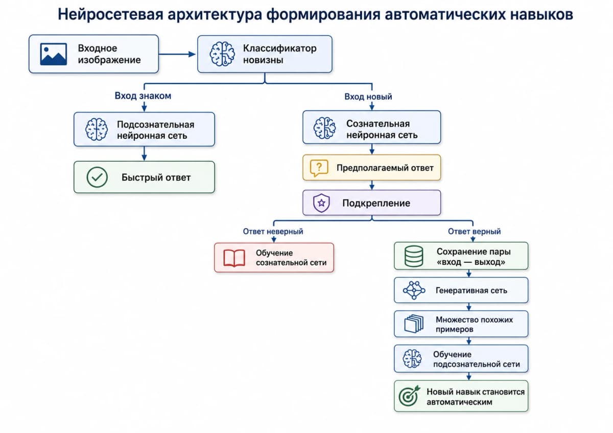 Нейросетевая архитектура из 4 блоков копирует механизм привычек: новый навык без переобучения