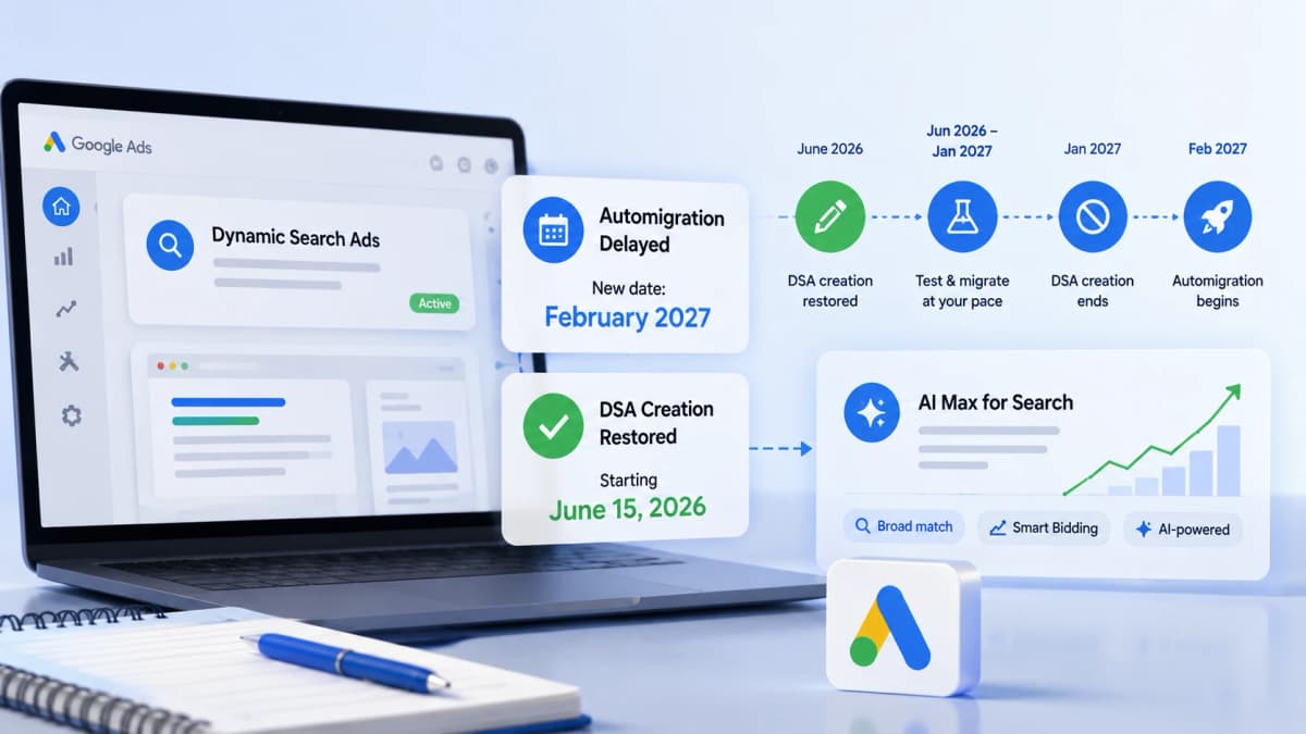 Google Ads AI подождёт: миграцию DSA на AI Max отложили до февраля 2027