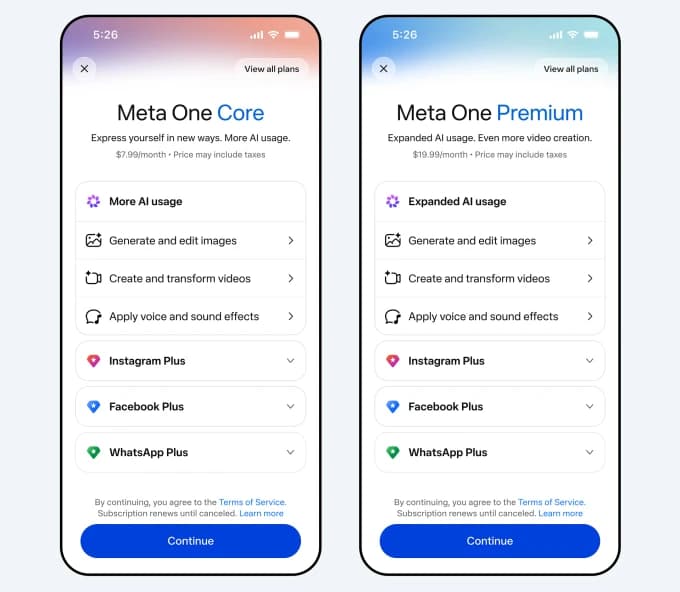 Подписка Meta Verified выросла в Meta One: ИИ-генерация от $7,99 и тарифы для бизнеса до $499