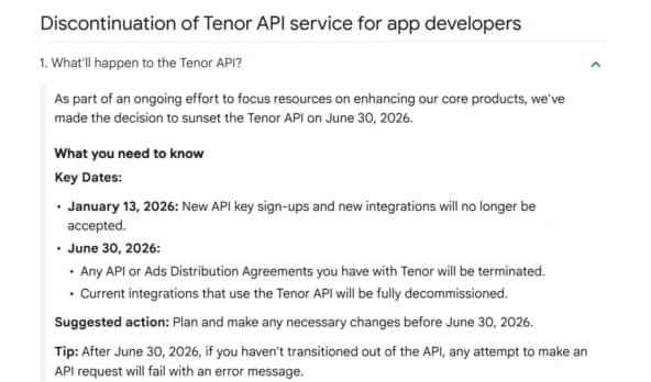 Google закрывает Tenor API к июню 2026: WhatsApp, Discord и X потеряют поиск GIF