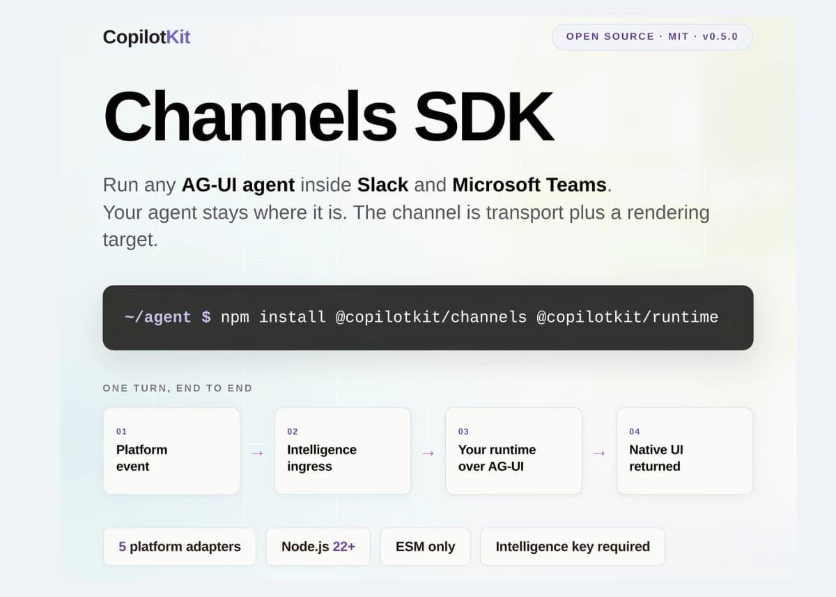 AI-агенты в Slack и Teams из двух npm-пакетов: CopilotKit открыл Channels SDK