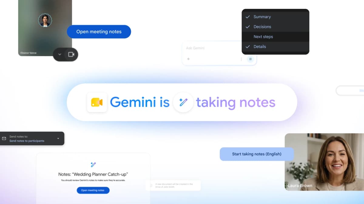 Gemini в Google Meet ведёт конспект звонка сам: заметки, задачи и итоги без плагинов