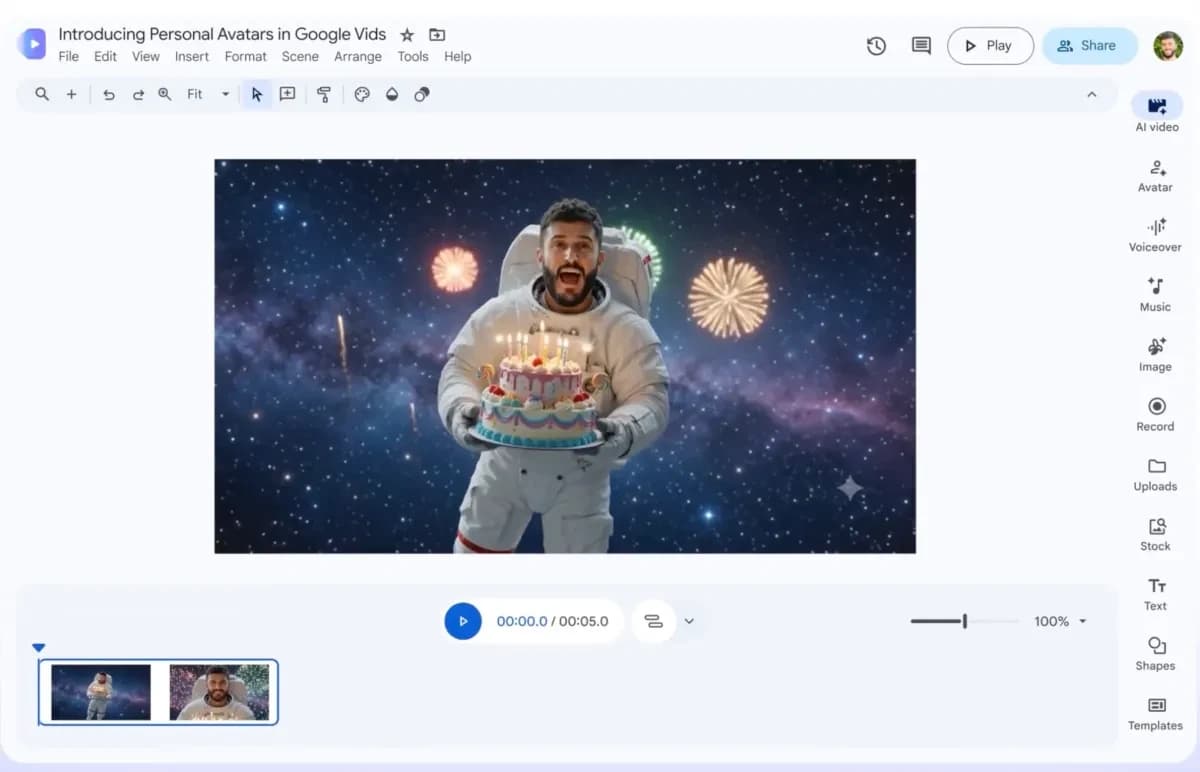 Google Vids стал AI видео генератором с вашим лицом и голосом внутри Workspace