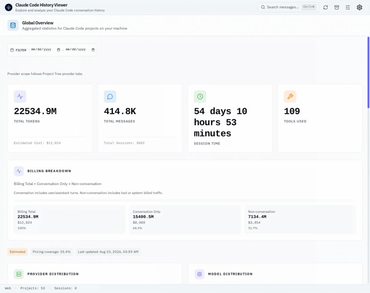 Claude Code AI теперь с историей в браузере: 27 клиентов, статистика токенов и $0 за утилиту