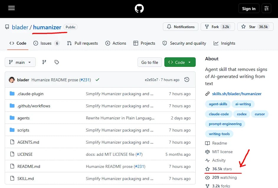 AI humanizer нейросеть с 37 000 звёзд на GitHub: бесплатный навык ChatGPT чистит 35 маркеров ИИ